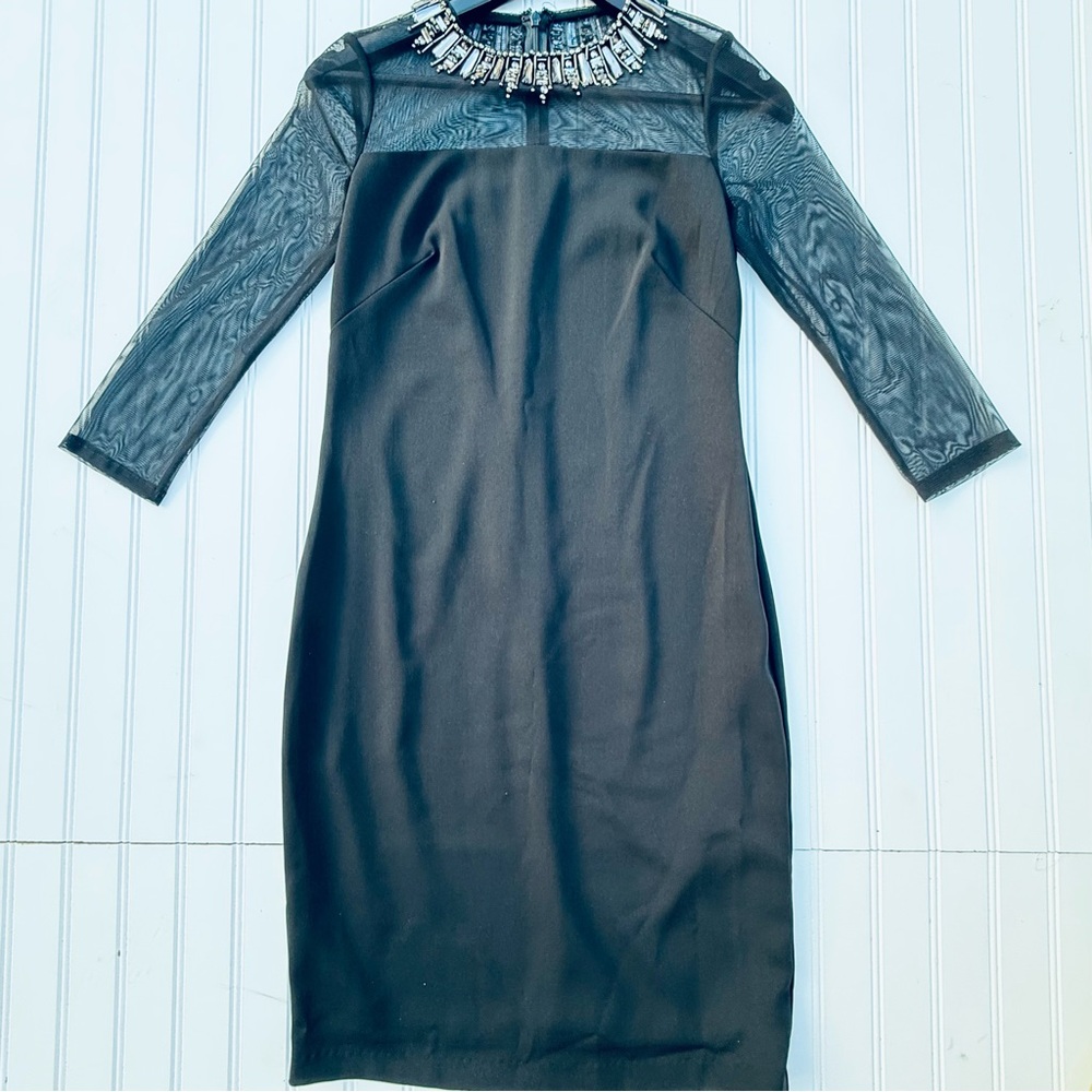 Carmen Marc Valvo Black Dress with Sheer Sleeves